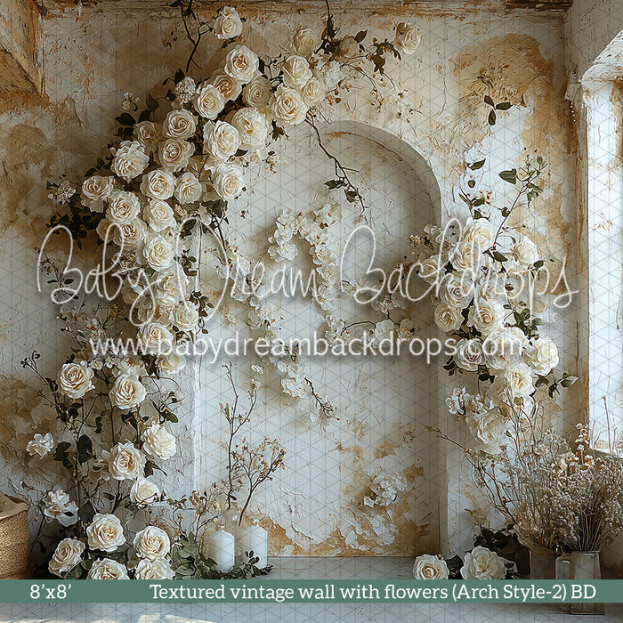 Textured vintage wall with flowers (Arch Style 2) (BD)