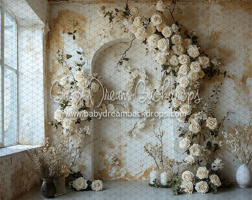 Textured vintage wall with flowers Flipped (Arch Style 2) (BD)