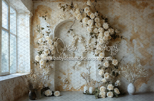 Textured vintage wall with flowers Flipped (Arch Style 2) (BD)