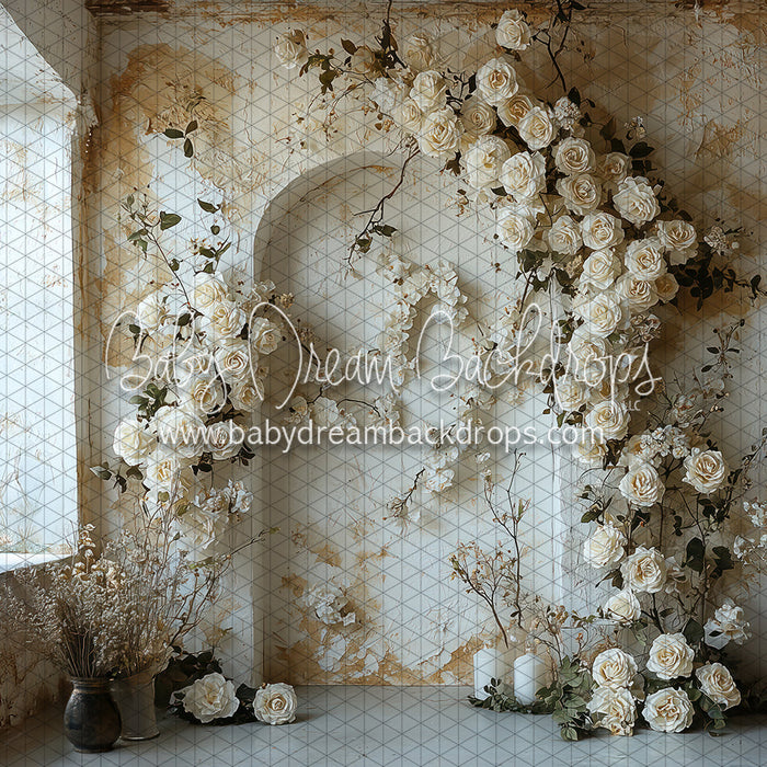 Textured vintage wall with flowers Flipped (Arch Style 2) (BD)