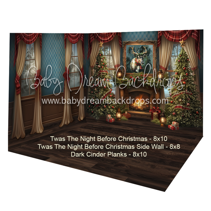 (Fabric Room) Twas The Night Before Christmas + Twas The Night Before Christmas Side Wall + Dark Cinder Planks