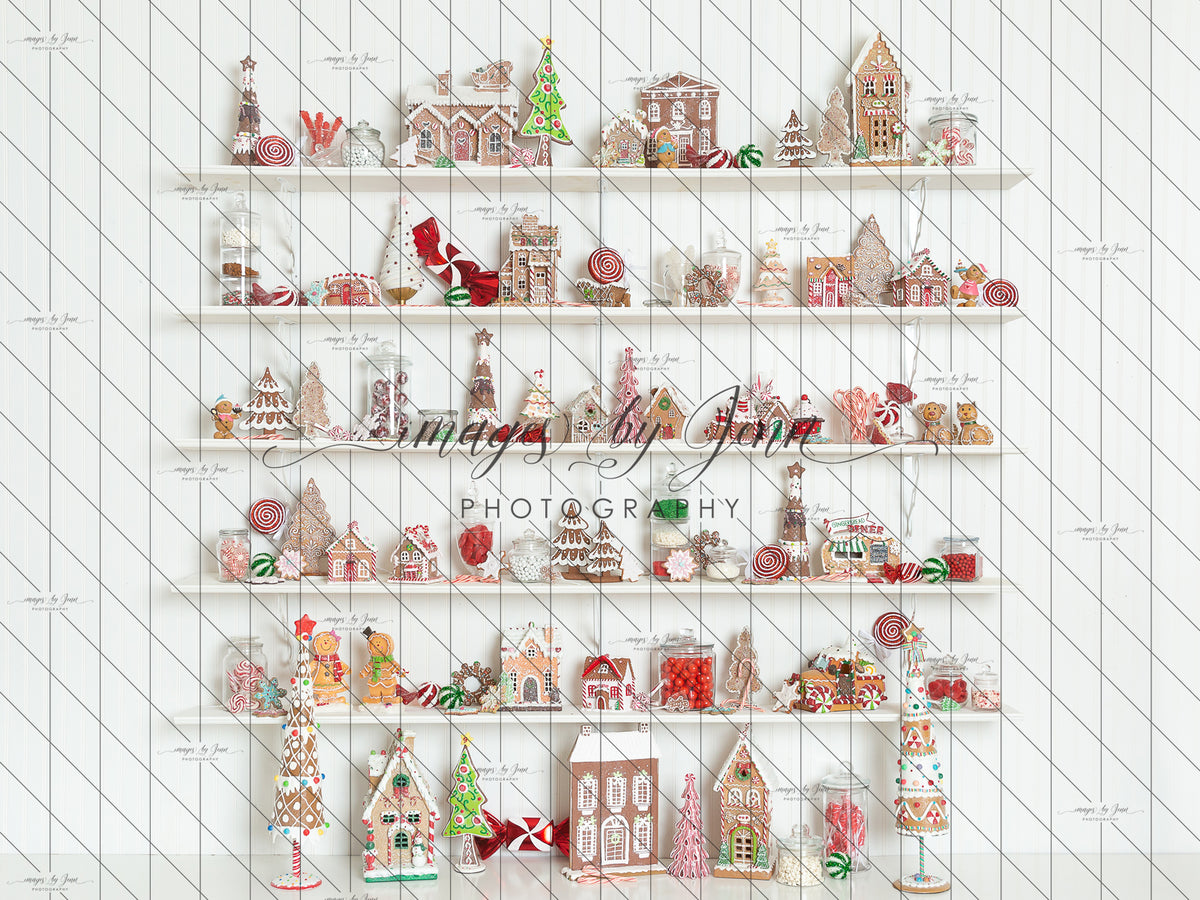 White Gingerbread Cottage Shelves (JG) — Baby Dream Backdrops