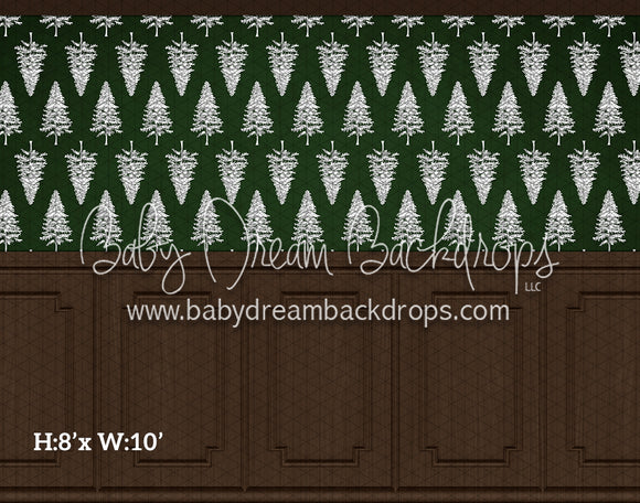White Tree Wallpaper (Green) Wood Panels (HL)