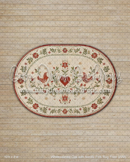 Whitewashed Oak with Nordic Folk Rug Fabric Floor (WM)