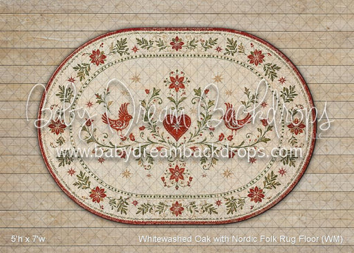 Whitewashed Oak with Nordic Folk Rug Fabric Floor (WM)