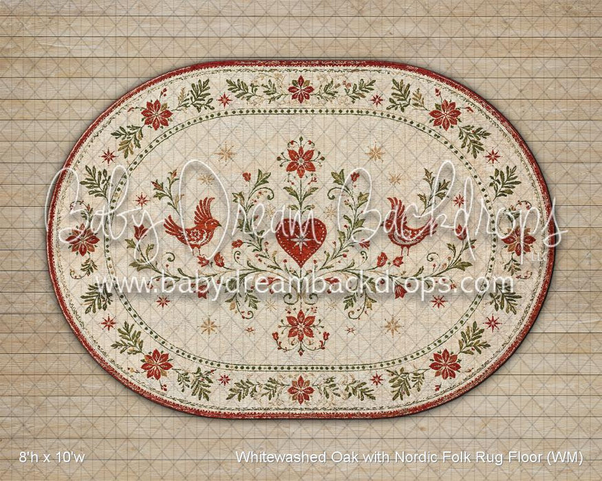 Whitewashed Oak with Nordic Folk Rug Fabric Floor (WM)