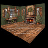 Winter Cabin Christmas Green Window Green 24 and Winter Cabin Christmas Green Fireplace 24 Fabric Room