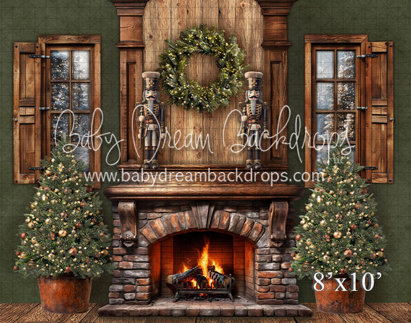 Winter Cabin Christmas Green fireplace 24 (VR)