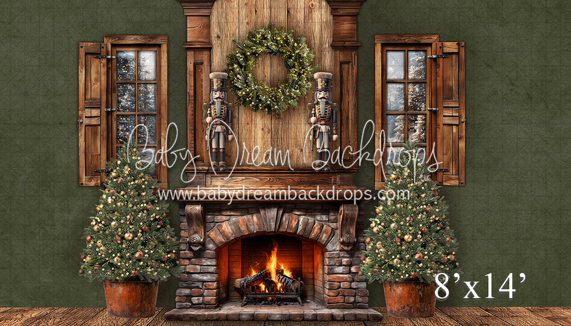 Winter Cabin Christmas Green fireplace 24 (VR)