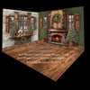 Winter Cabin Christmas Green Window Green 24 and Winter Cabin Christmas Green Fireplace 24 Fabric Room