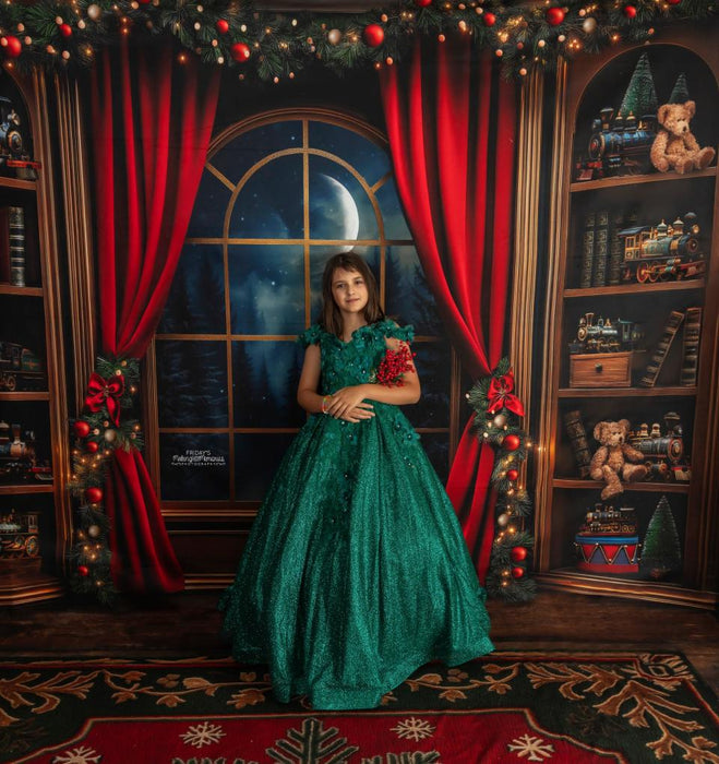 Room Cozy Caboose Fireplace + Cozy Caboose Nook + Archer Holiday Rug