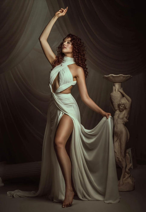 Ivory Silk Draped Fabric Sweep (WM)