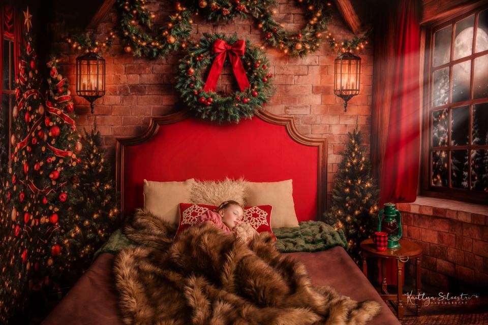 Room Merry Moonlight Fireplace Trees + Merry Moonlight Queen Headboard Flipped + Archer Horizontal Planks