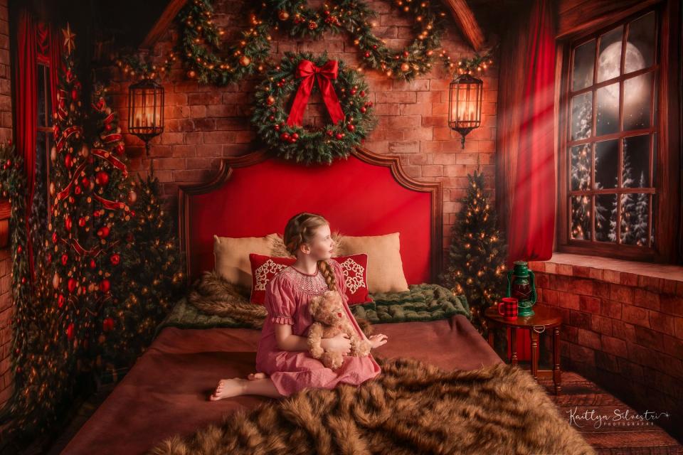 Room Merry Moonlight Fireplace Trees + Merry Moonlight Queen Headboard Flipped + Archer Horizontal Planks