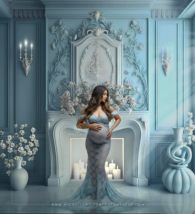 Light Blue Elegant Fireplace Digital Download