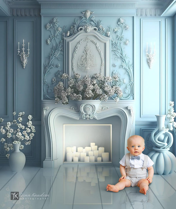 Light Blue Elegant Fireplace Digital Download