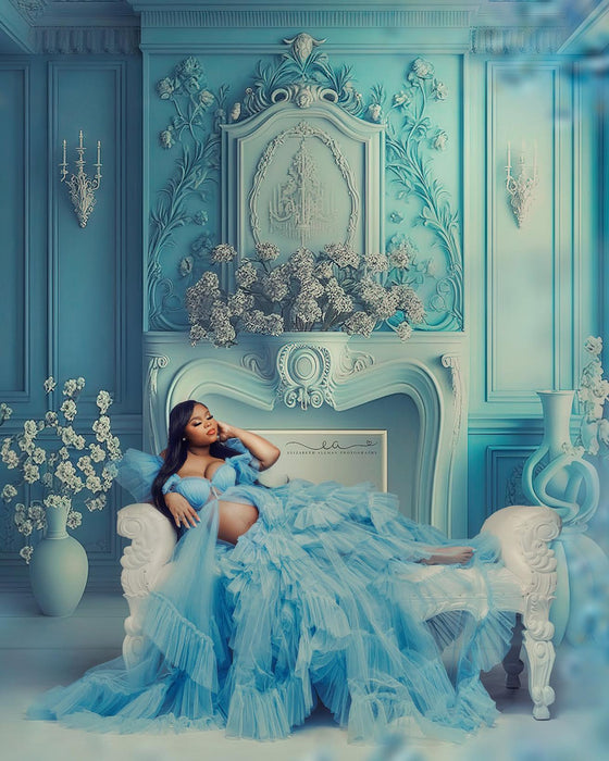 Light Blue Elegant Fireplace Digital Download