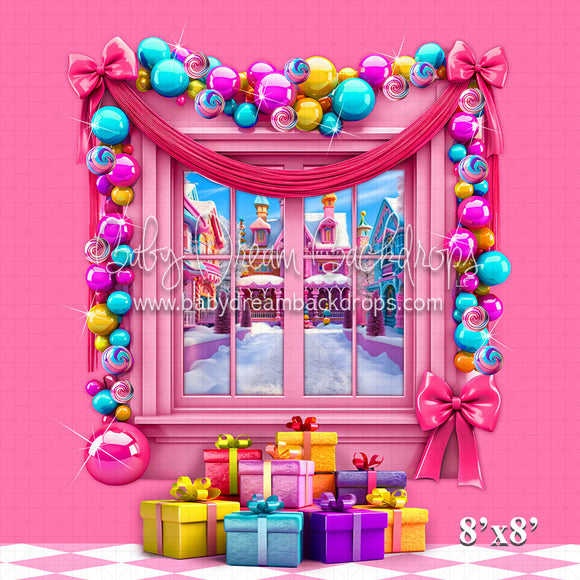 A Pink Bubble Christmas Window with presents (VR)