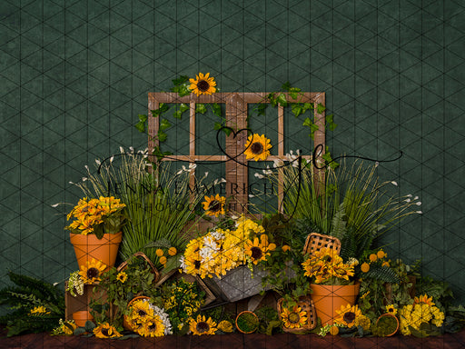 Barnwood Sunflowers with wood floor
