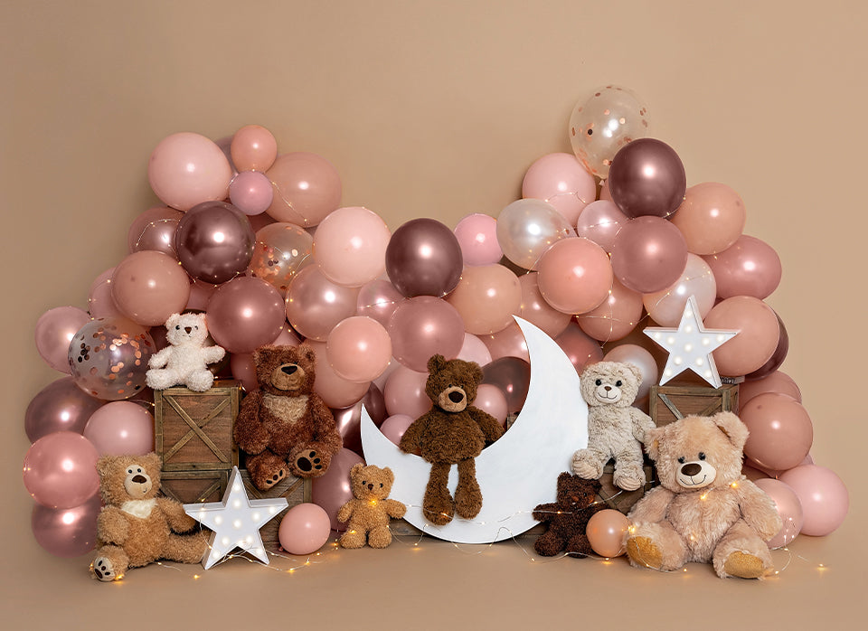 Beary Pink Balloons Moon & Stars (BA)