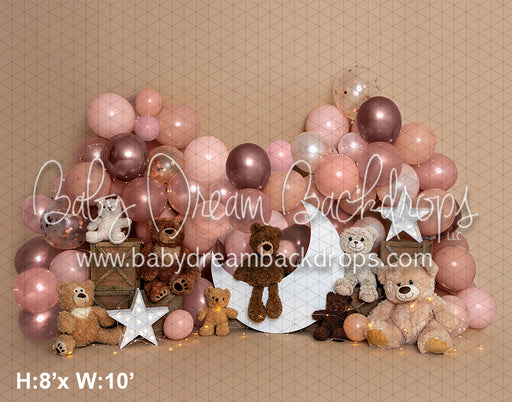 Beary Pink Balloons Moon & Stars (BA)