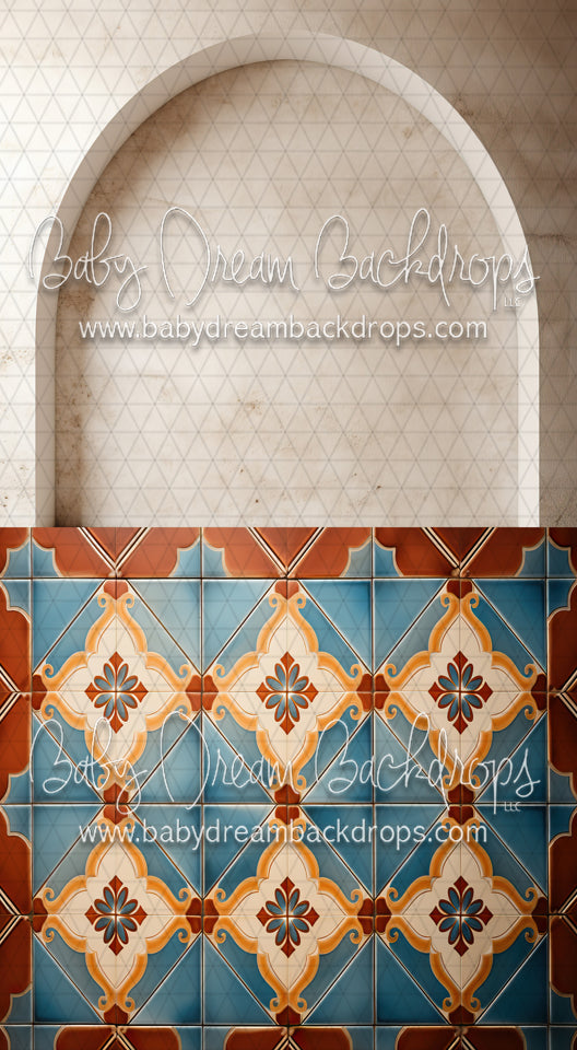 Beige Arch Wall 3 Flipped, Blue Spanish Tile Sweep (MD)