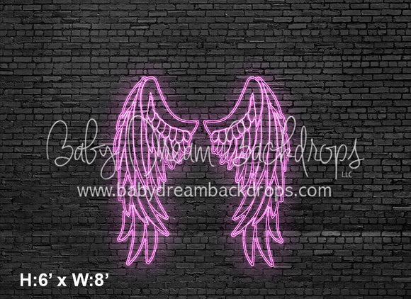 Black Metal Brick with Pink Neon Wings