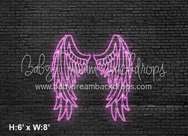 Black Metal Brick with Pink Neon Wings