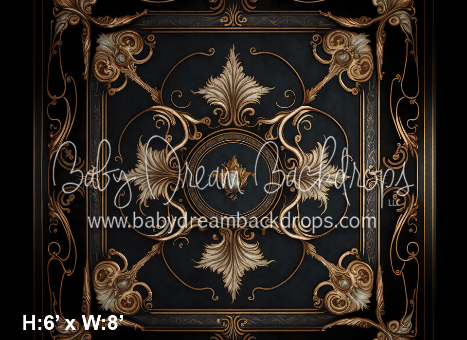 Black and Gold Detail Ballroom Floor Fabric Drop (MD)