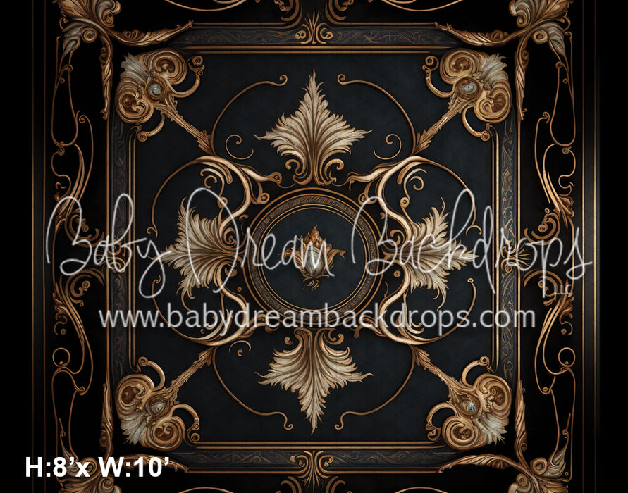 Black and Gold Detail Ballroom Floor Fabric Drop (MD)