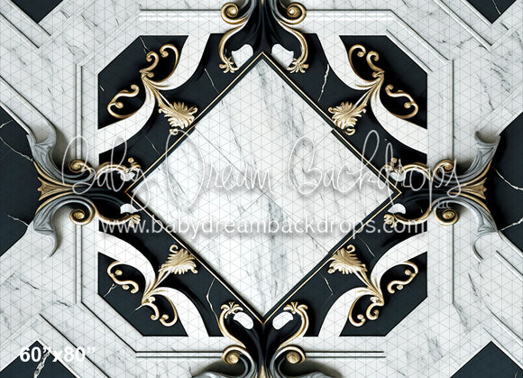 Black and Gold Marble Ballroom Floor Fabric Drop (MD)