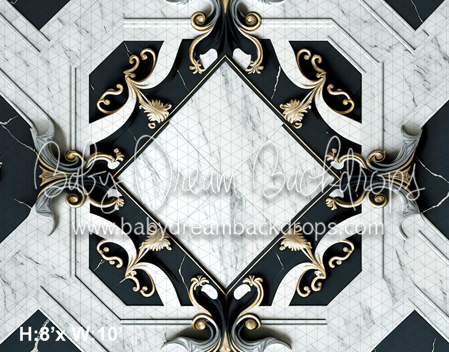 Black and Gold Marble Ballroom Floor Fabric Drop (MD)