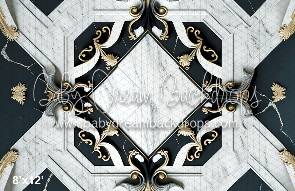 Black and Gold Marble Ballroom Floor Fabric Drop (MD)