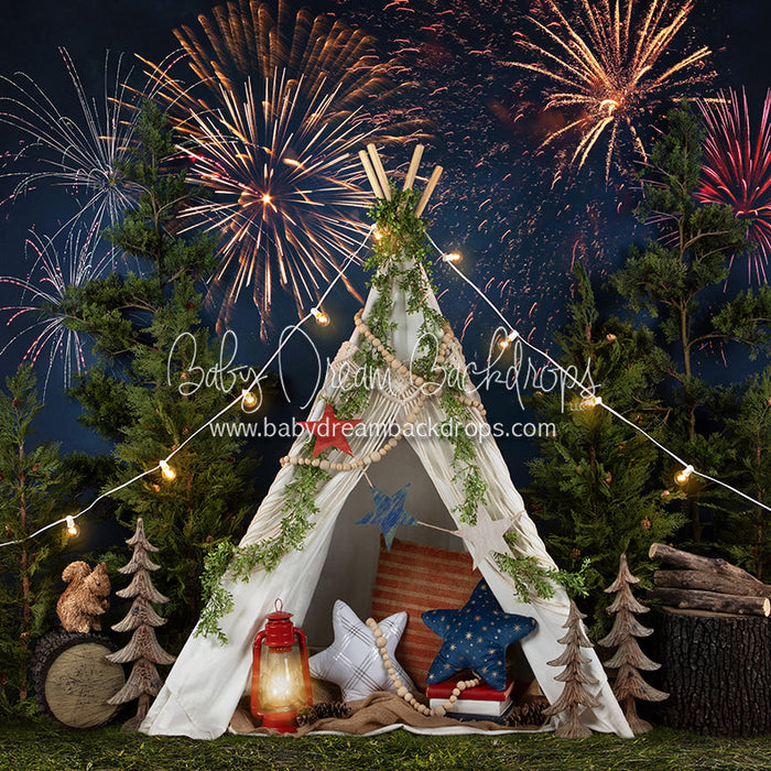 X Drop camping under the fireworks tent