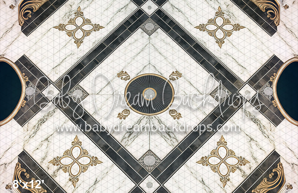 Charcoal Marble Ballroom Floor Fabric Drop (MD)