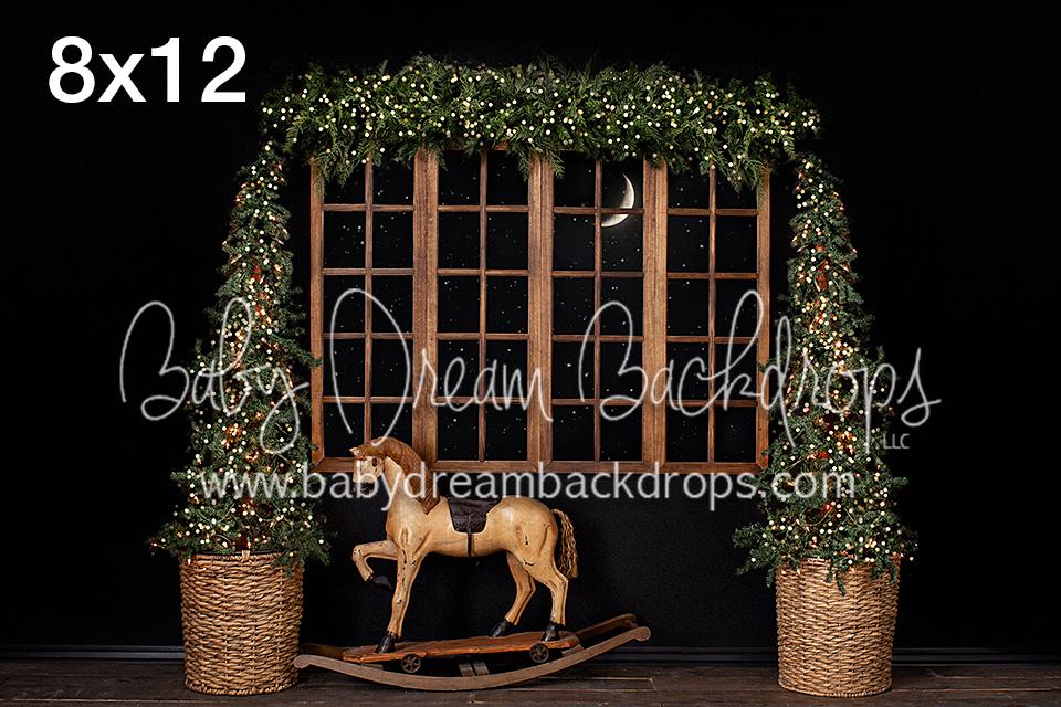 X Drop christmas view with a rocking horse