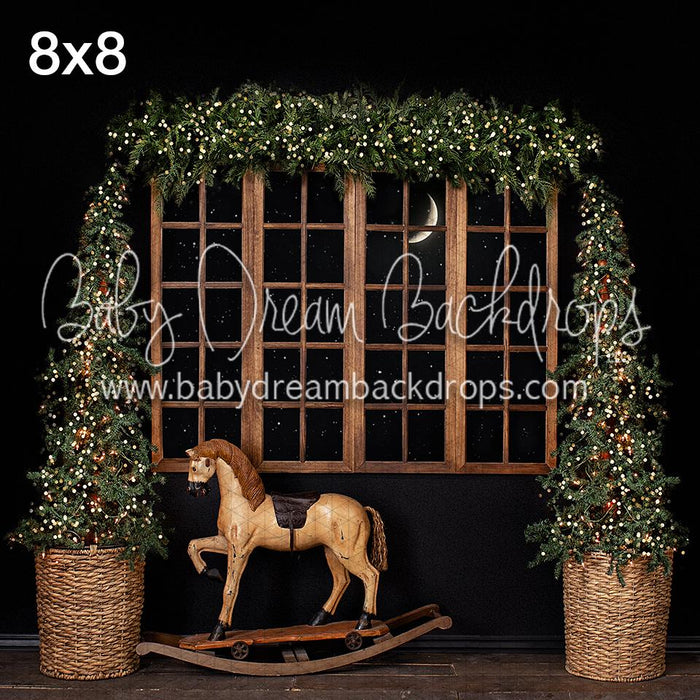 X Drop christmas view with a rocking horse
