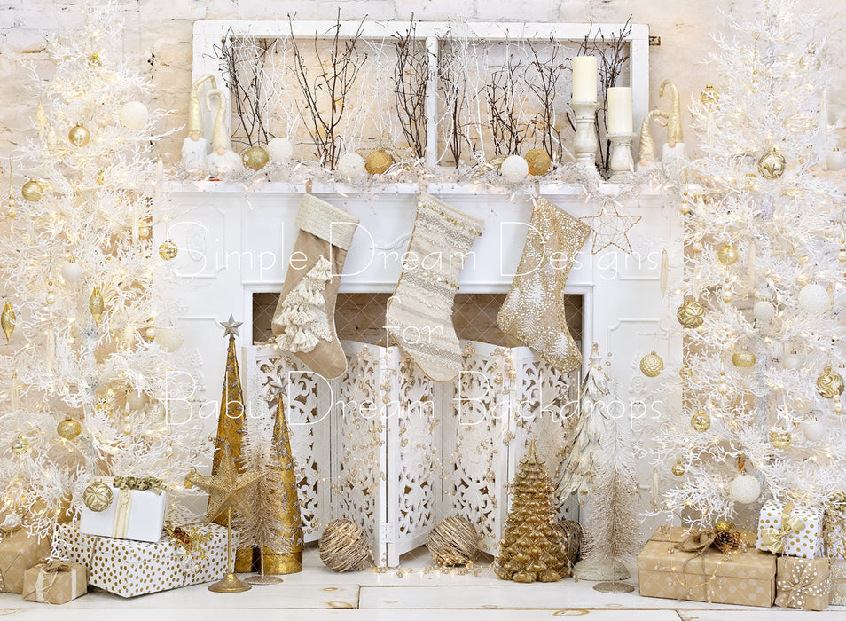 Christmas Brick and Gold Hearth