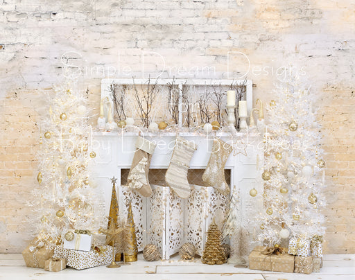 Christmas Brick and Gold Hearth
