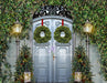 Christmas Entrance Blue Doors Green Trees