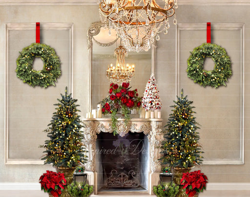 Christmas Entrance Blue Doors Green Trees