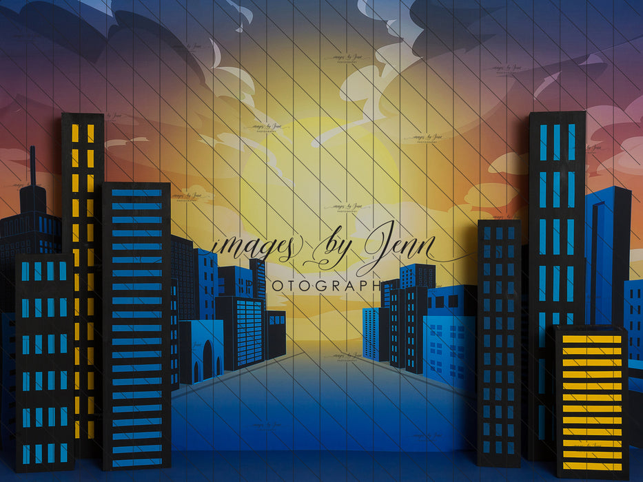 Comic Skyline View Blue No Signs