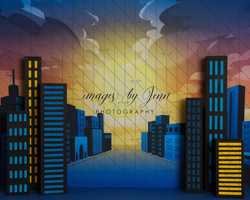 Comic Skyline View Blue No Signs