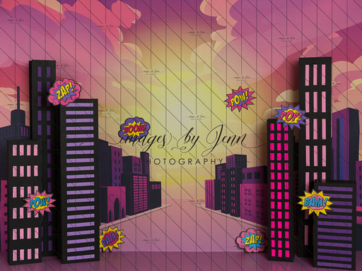 Comic Skyline View Pink