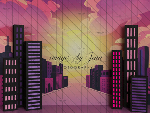 Comic Skyline View Pink No Signs