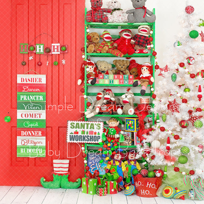 X Drop elves toy room red door