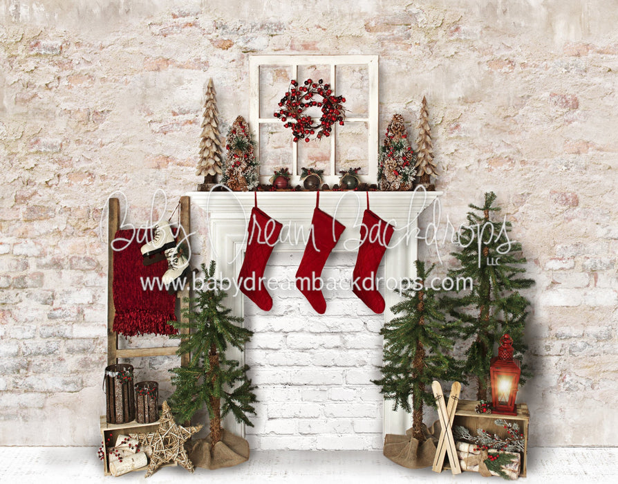 Farmhouse Cozy White Brick Fireplace