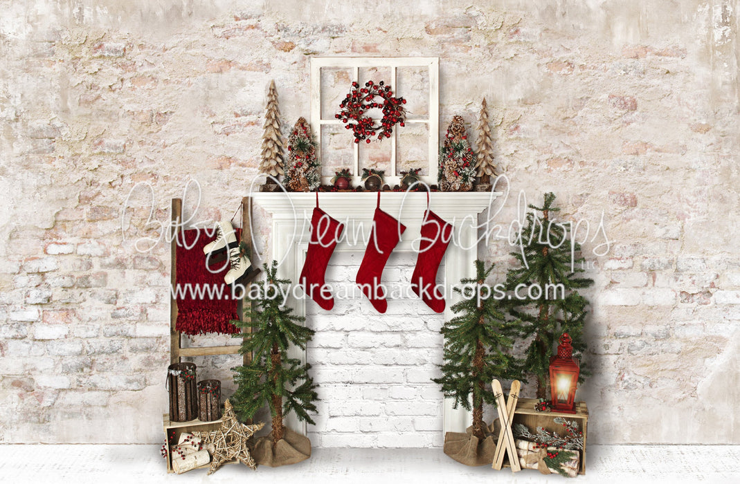 Farmhouse Cozy White Brick Fireplace