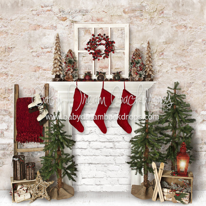 Farmhouse Cozy White Brick Fireplace