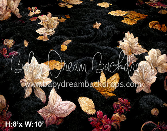 Black Floral Rug Floor Fabric Drop (SM)